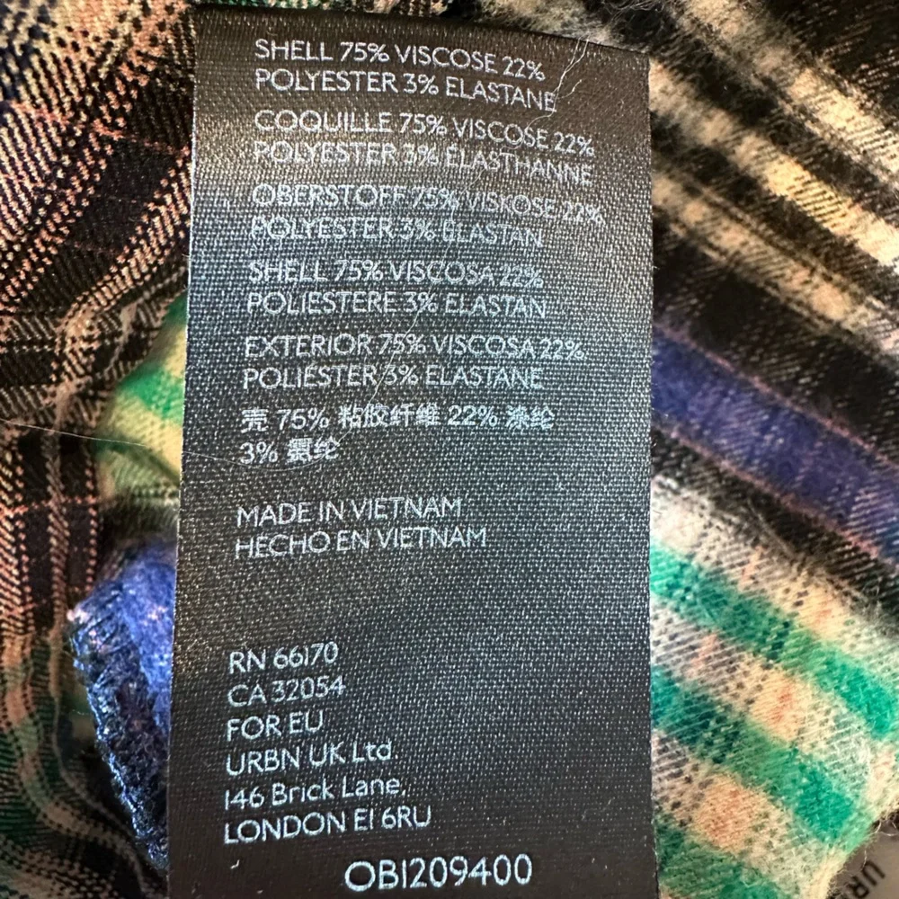 UO Blue & Green Tessa Plaid Notched Cropped High-Waisted Pant size 2 - Picture 8 of 9